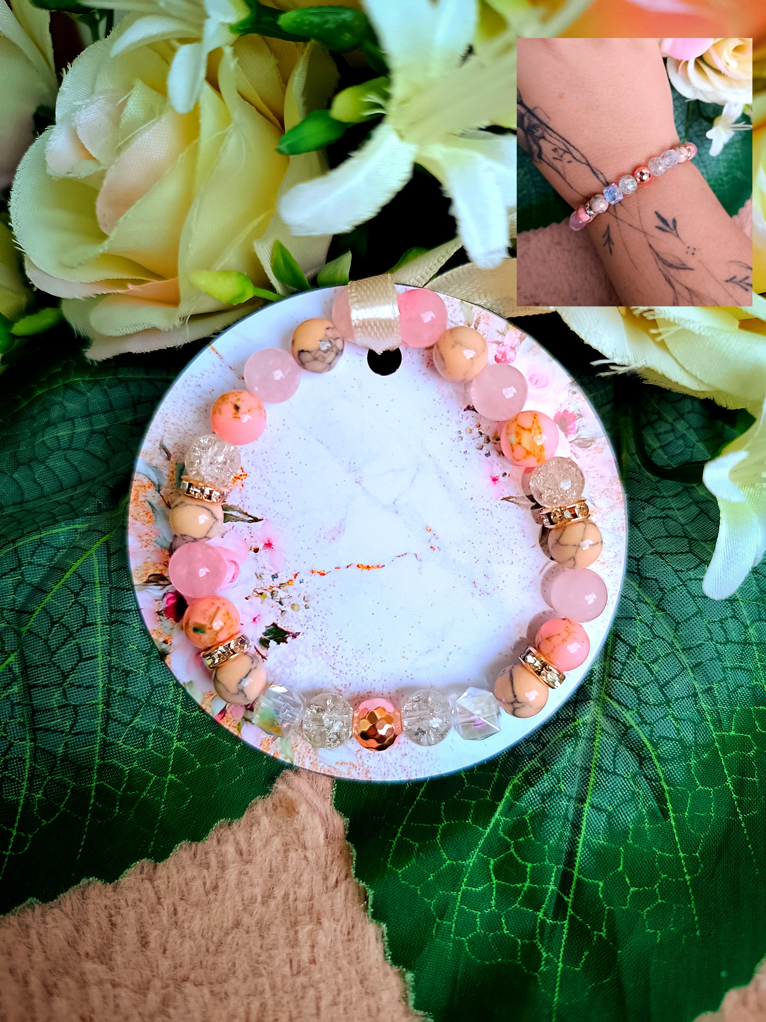 Rose gold ásvány karkötő jade, hematit